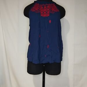 Xhilaration Blue and Red Embroidered Blouse